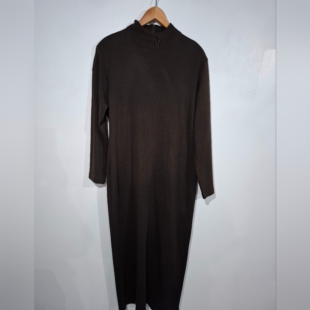 Maggy London XL Brown Wool Blend 2-Piece Knit Sweater Dress & Fringe Poncho Set - Picture 8 of 16
